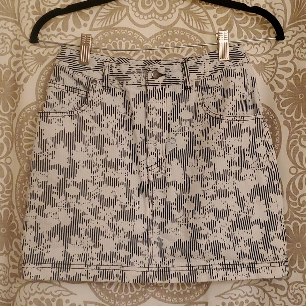 BDG striped floral denim skirt